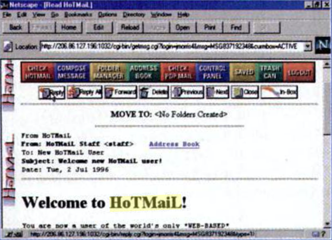 Capture d'écran originale de Hotmail