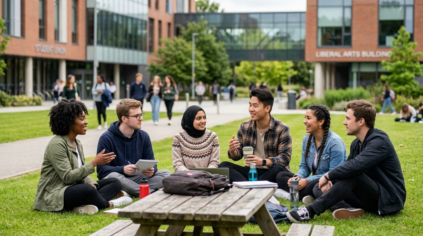 Etudiants dans un campus universitaire